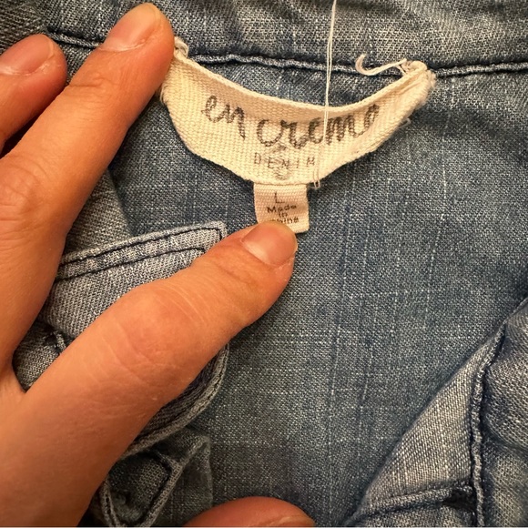 En Crème Denim Tunic Top Women’s Small Embroidered Floral Chambray Shirt Boho - Picture 7 of 15